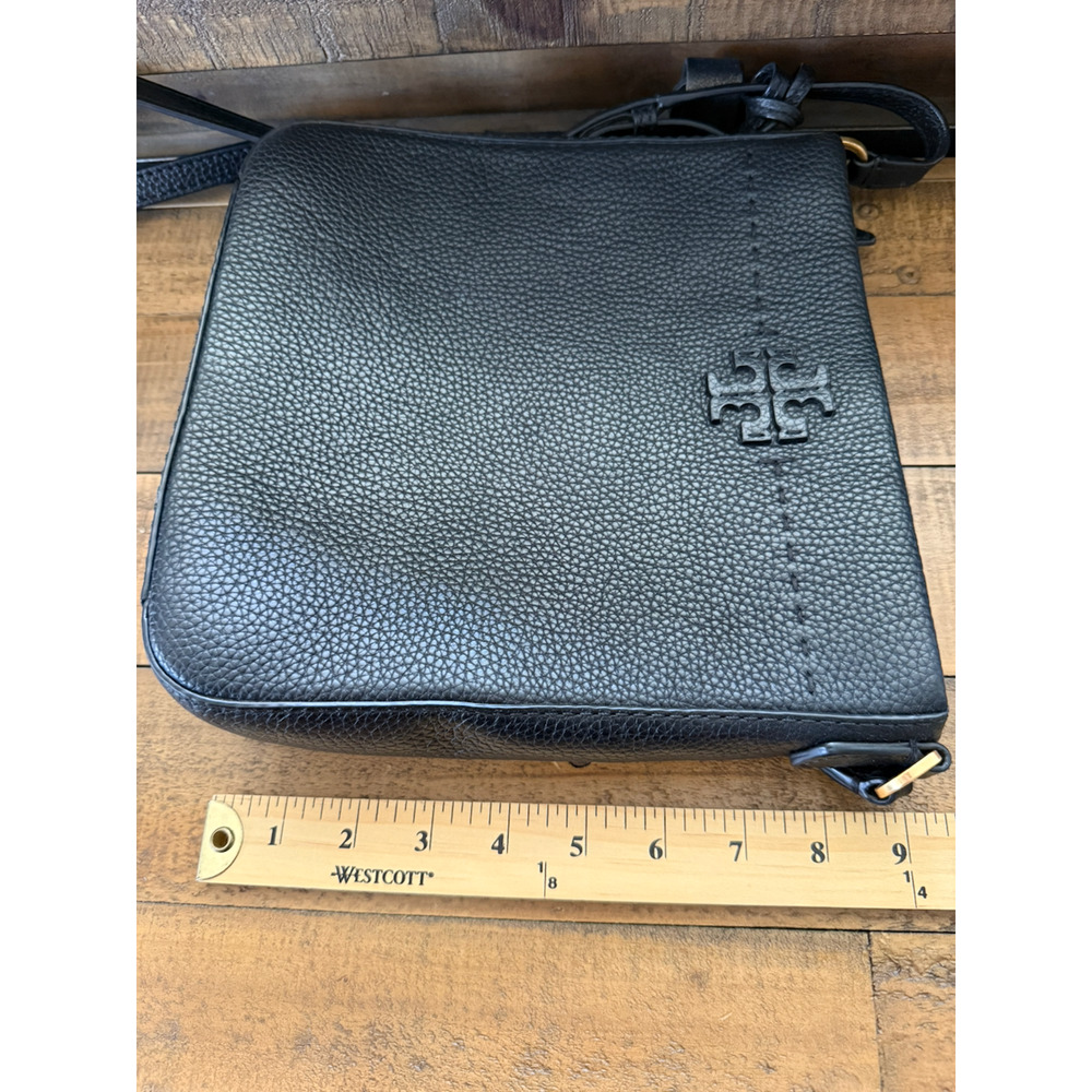 Tory Burch Crossbody Bag Womens Small Black Pebbled Leather Tassel Logo Shoulder - Picture 10 of 11